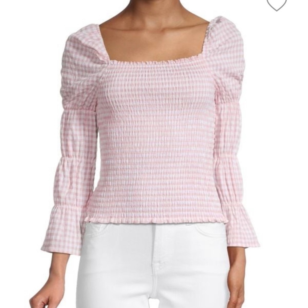 NWT DESIGN365 PINK GINHAM SMOCKED TOP SIZE MEDIUM